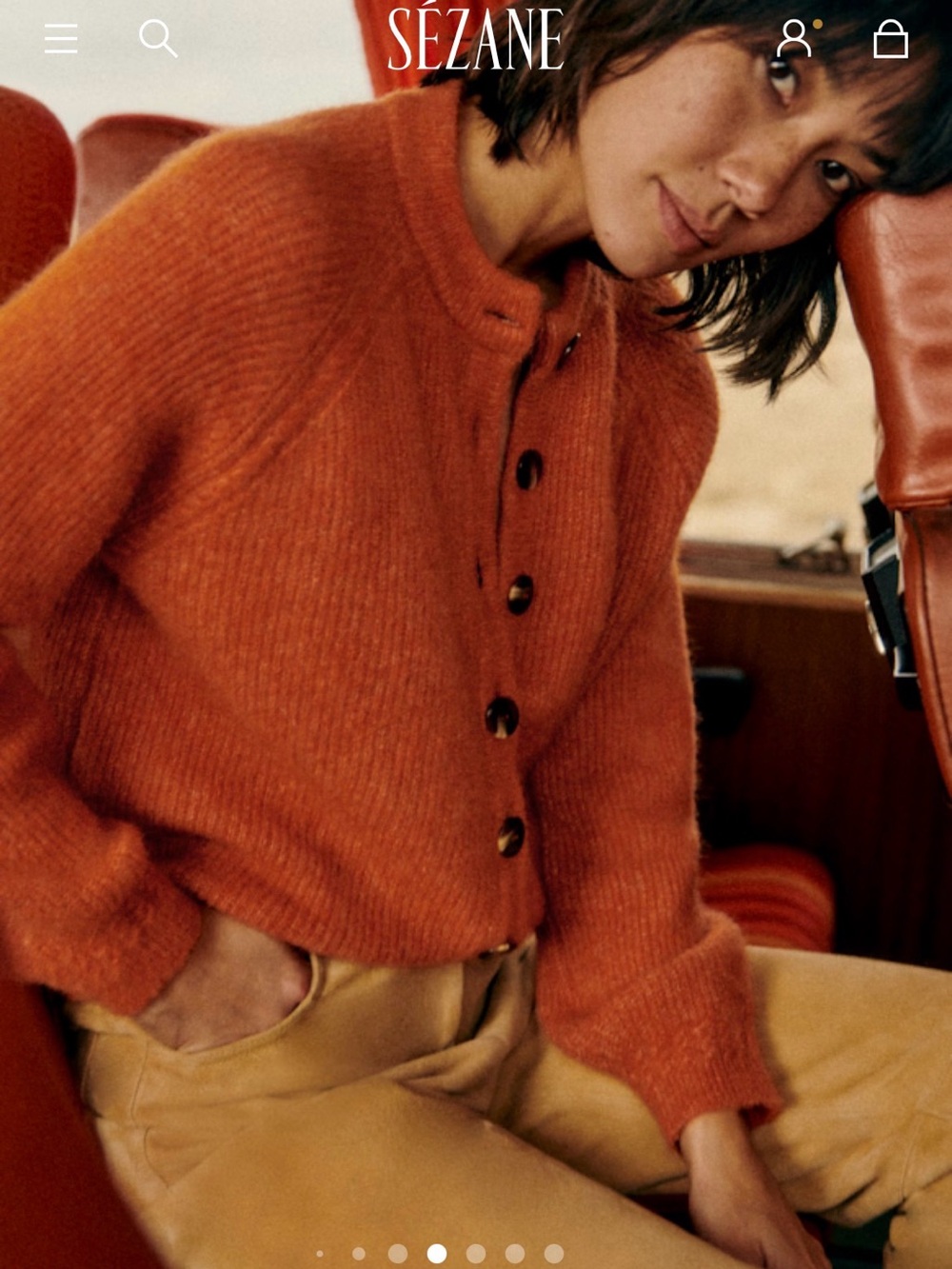 Orange Button-Front Cozy Knit Sweater